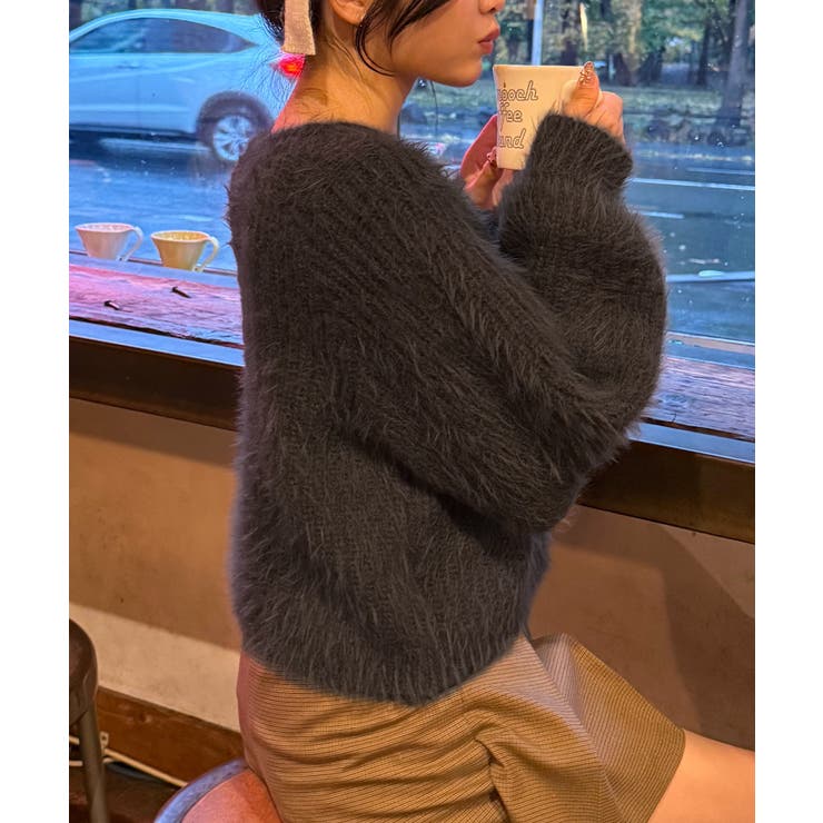 クロスデザインショート丈シャギーニット | JUNOAH | 詳細画像10 