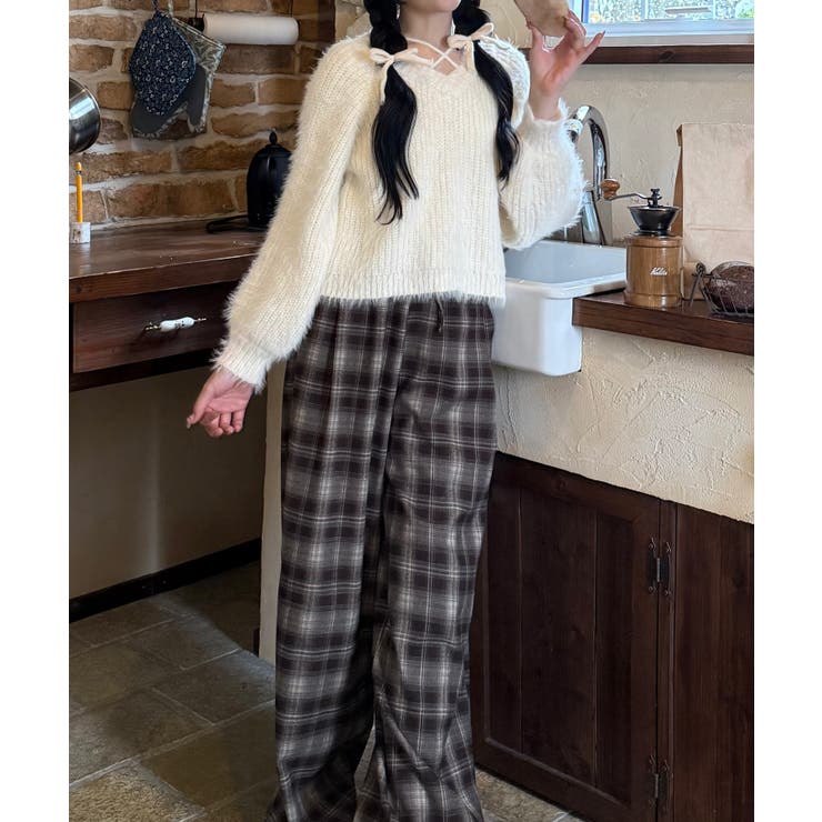 クロスデザインショート丈シャギーニット | JUNOAH | 詳細画像2 