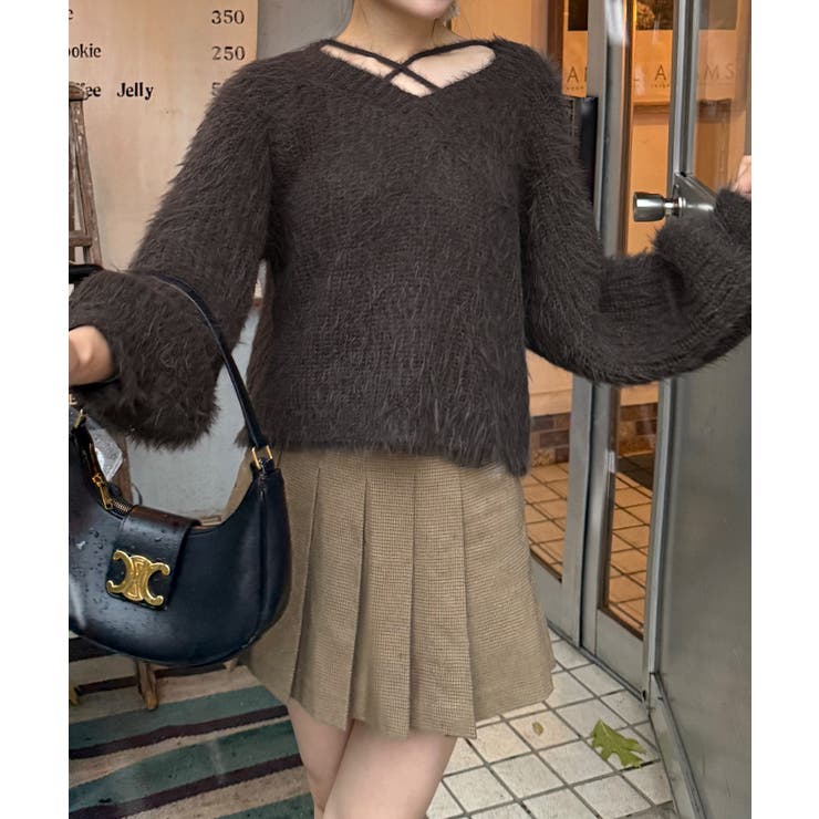 クロスデザインショート丈シャギーニット | JUNOAH | 詳細画像8 