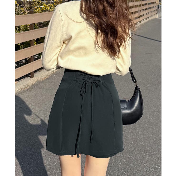 バックレースアップミニスカパン | JUNOAH | 詳細画像3 