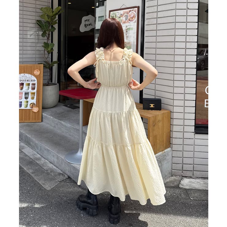 ギャザーショルダーサイドカットティアードワンピース | JUNOAH | 詳細画像2 