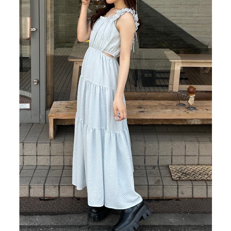 ギャザーショルダーサイドカットティアードワンピース | JUNOAH | 詳細画像6 