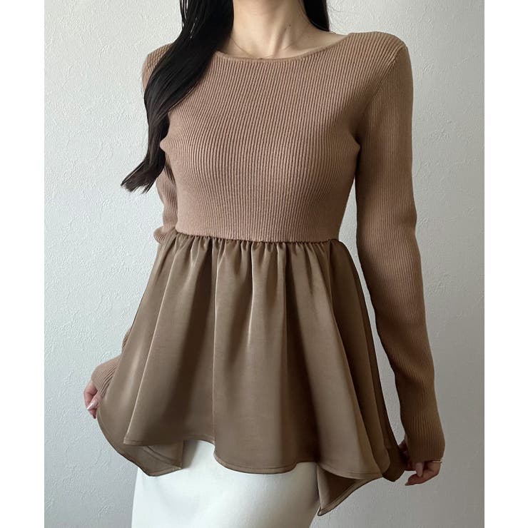 2wayランダムサテンペプラムコンビニットトップス | JUNOAH | 詳細画像11 