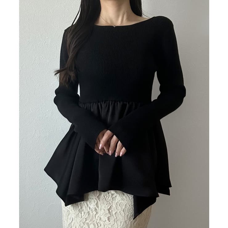 2wayランダムサテンペプラムコンビニットトップス | JUNOAH | 詳細画像6 