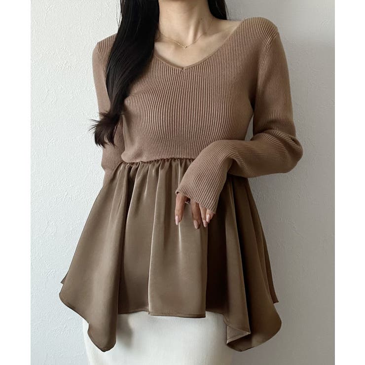 2wayランダムサテンペプラムコンビニットトップス | JUNOAH | 詳細画像9 