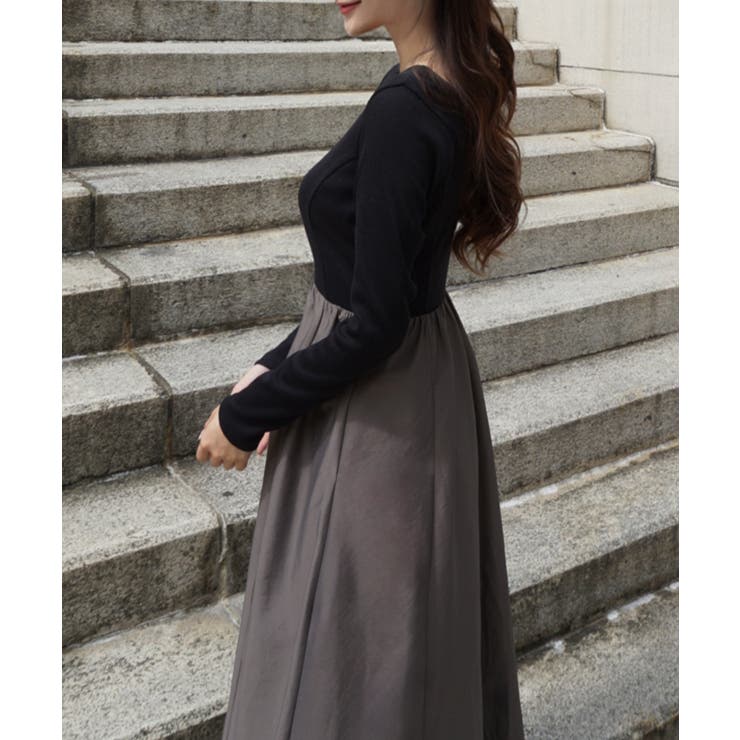 異素材ドッキングバックオープンワンピース | JUNOAH | 詳細画像10 