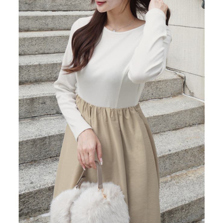 異素材ドッキングバックオープンワンピース | JUNOAH | 詳細画像7 