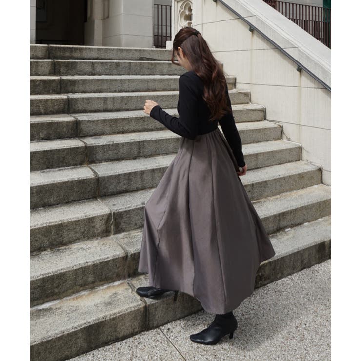 異素材ドッキングバックオープンワンピース | JUNOAH | 詳細画像9 