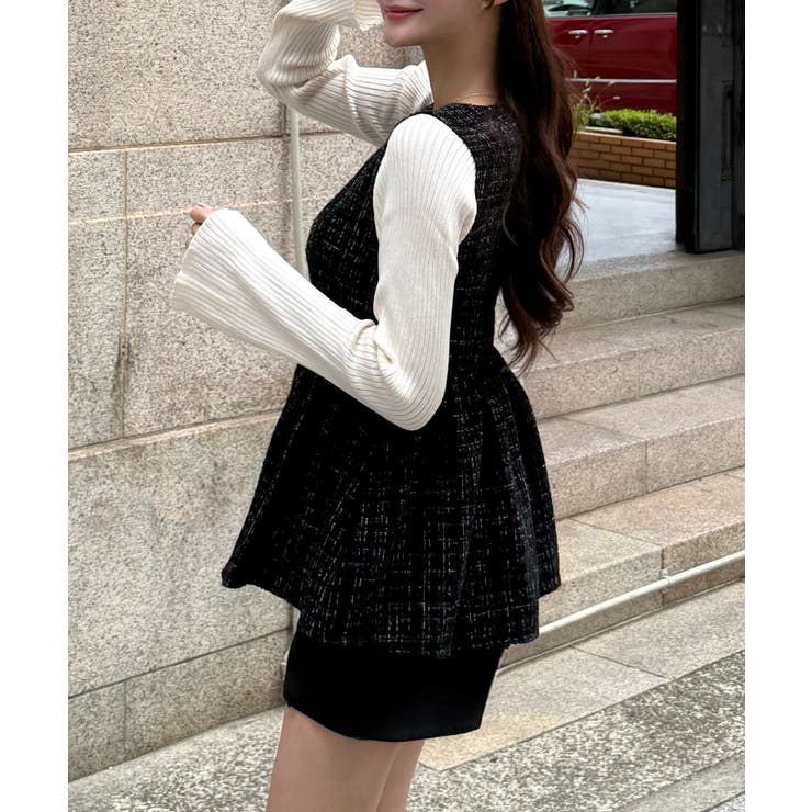 パール釦ツイードペプラムトップス | JUNOAH | 詳細画像12 