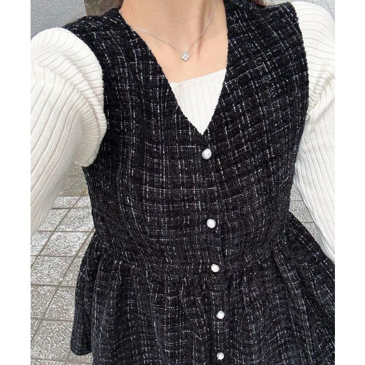 パール釦ツイードペプラムトップス | JUNOAH | 詳細画像13 