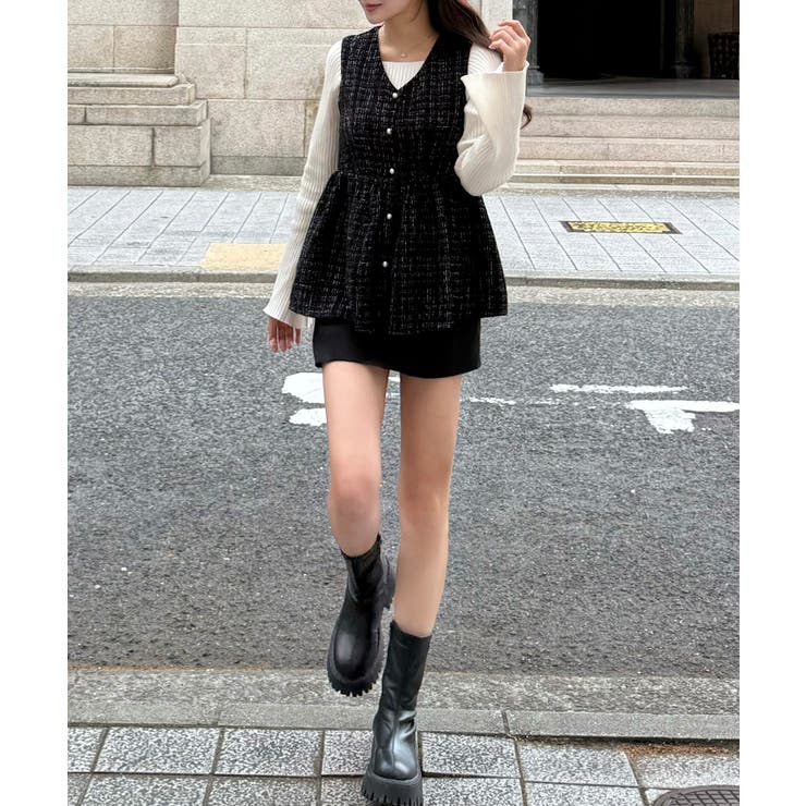 パール釦ツイードペプラムトップス | JUNOAH | 詳細画像14 