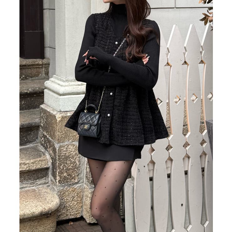 パール釦ツイードペプラムトップス | JUNOAH | 詳細画像2 