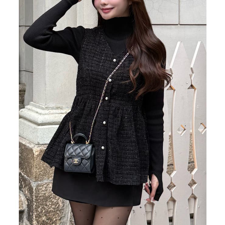 パール釦ツイードペプラムトップス | JUNOAH | 詳細画像3 