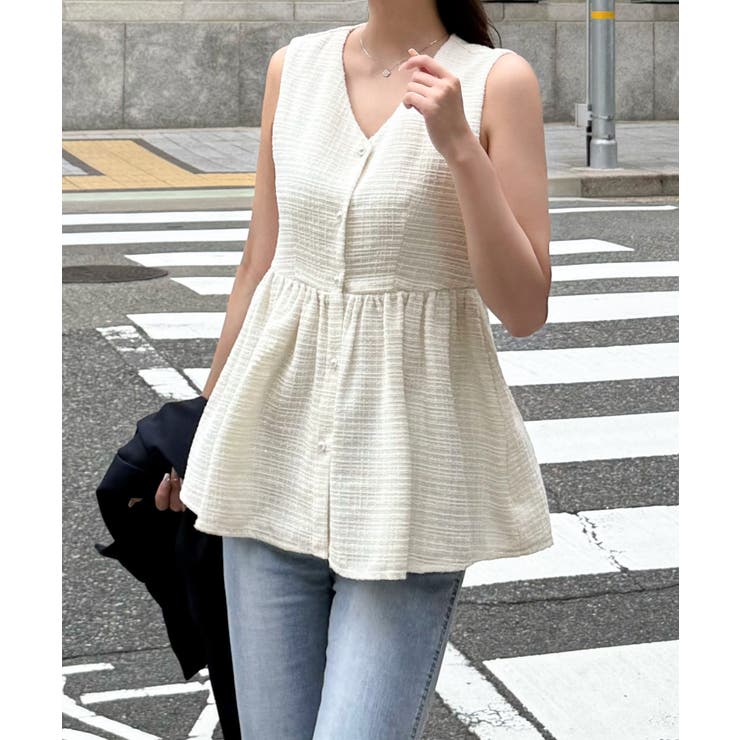 パール釦ツイードペプラムトップス | JUNOAH | 詳細画像6 