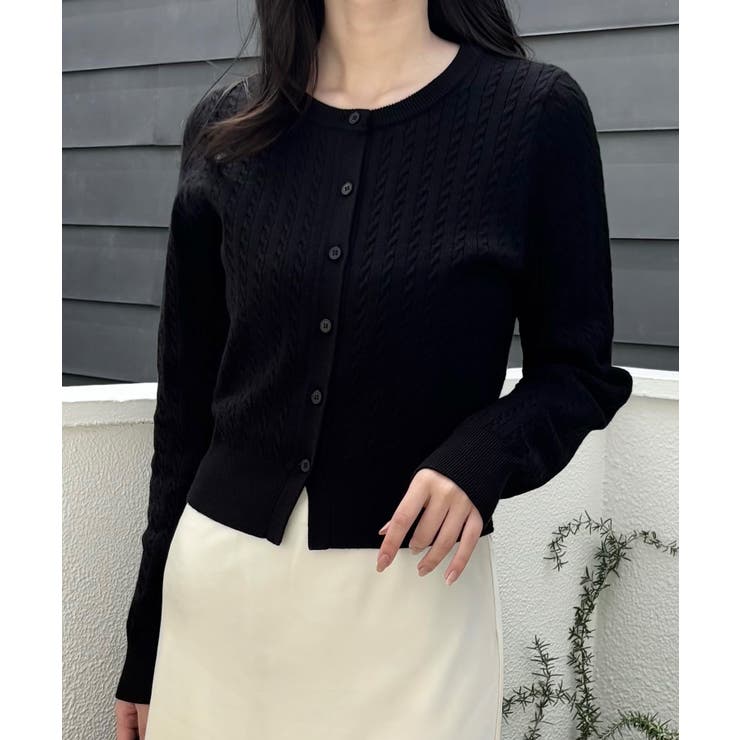 ブラック | 長袖ケーブルニットカーディガン | JUNOAH