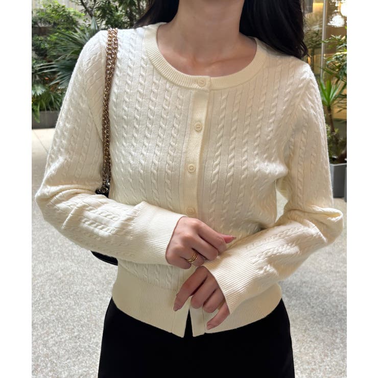 アイボリー | 長袖ケーブルニットカーディガン | JUNOAH