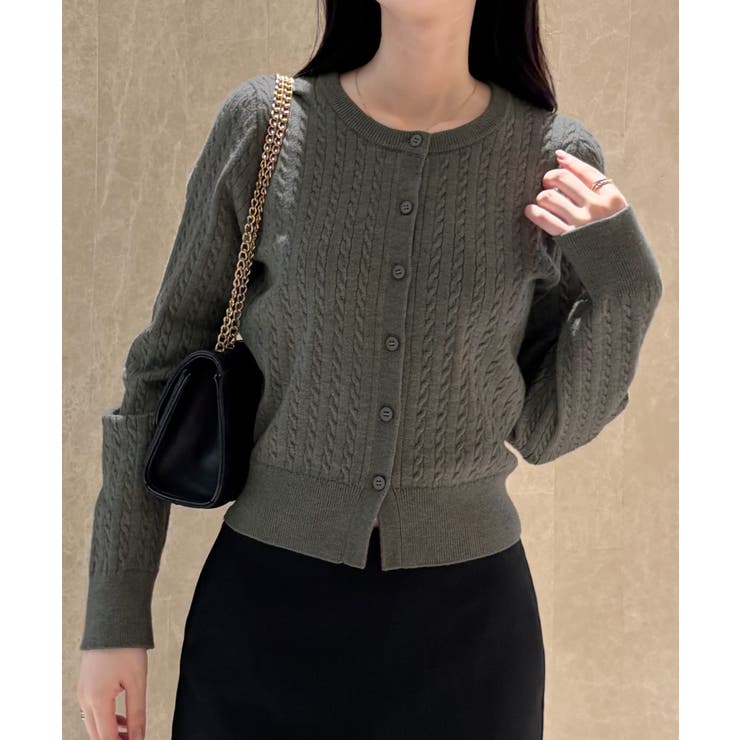 チャコール | 長袖ケーブルニットカーディガン | JUNOAH