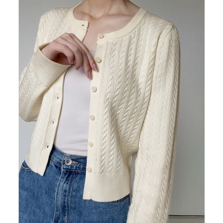 長袖ケーブルニットカーディガン | JUNOAH | 詳細画像7 