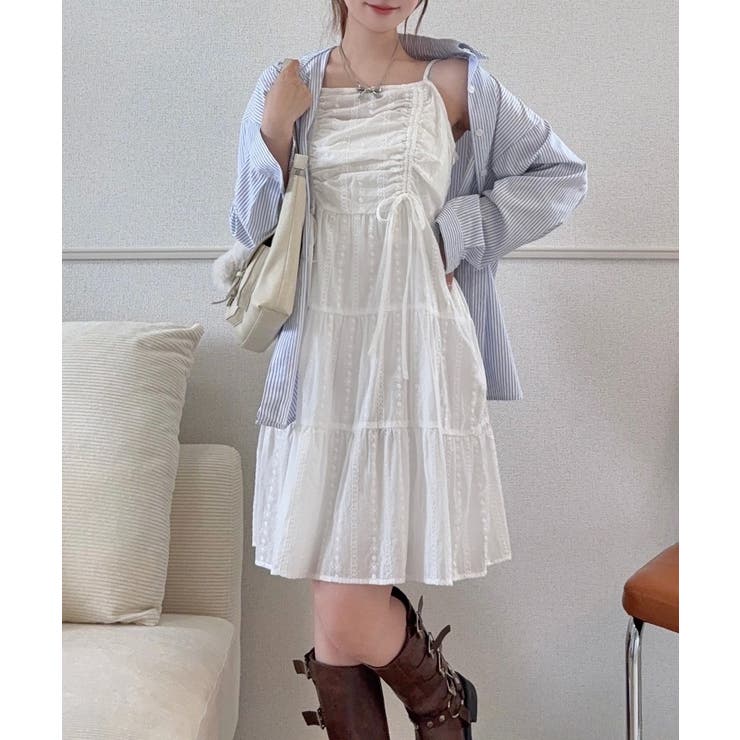 ホワイト | 綿レースドロストミニワンピース | JUNOAH