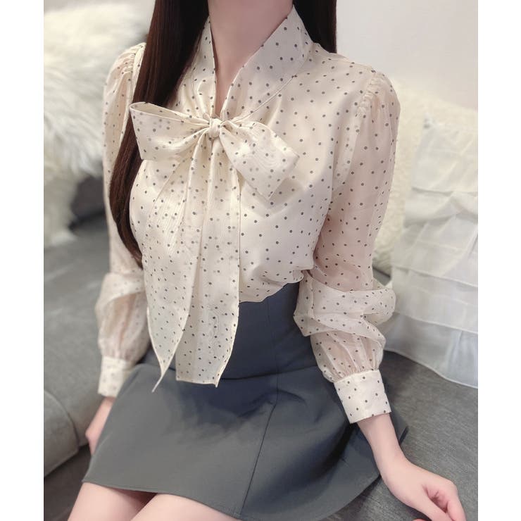 2wayリボンオーガンジーパール釦ブラウス | JUNOAH | 詳細画像11 