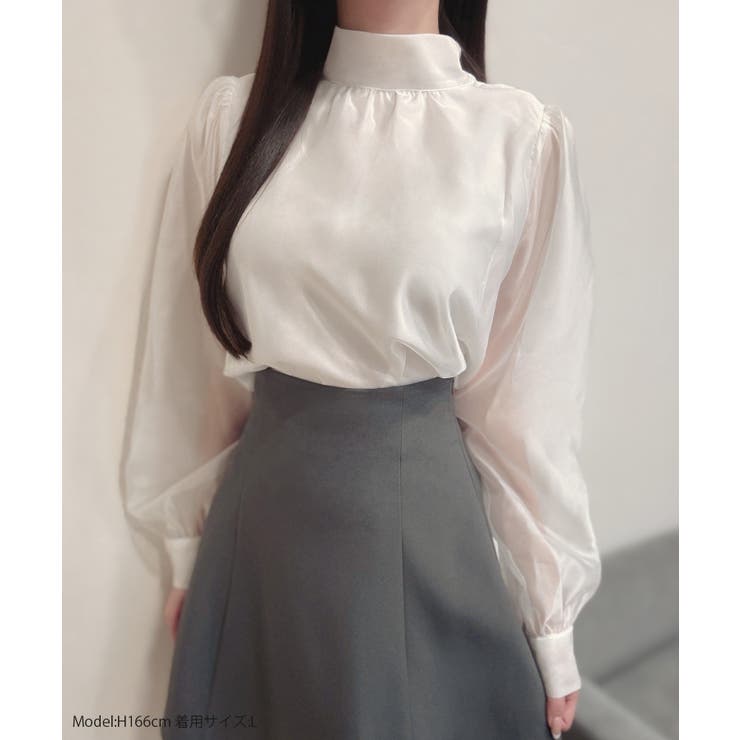 2wayリボンオーガンジーパール釦ブラウス | JUNOAH | 詳細画像2 