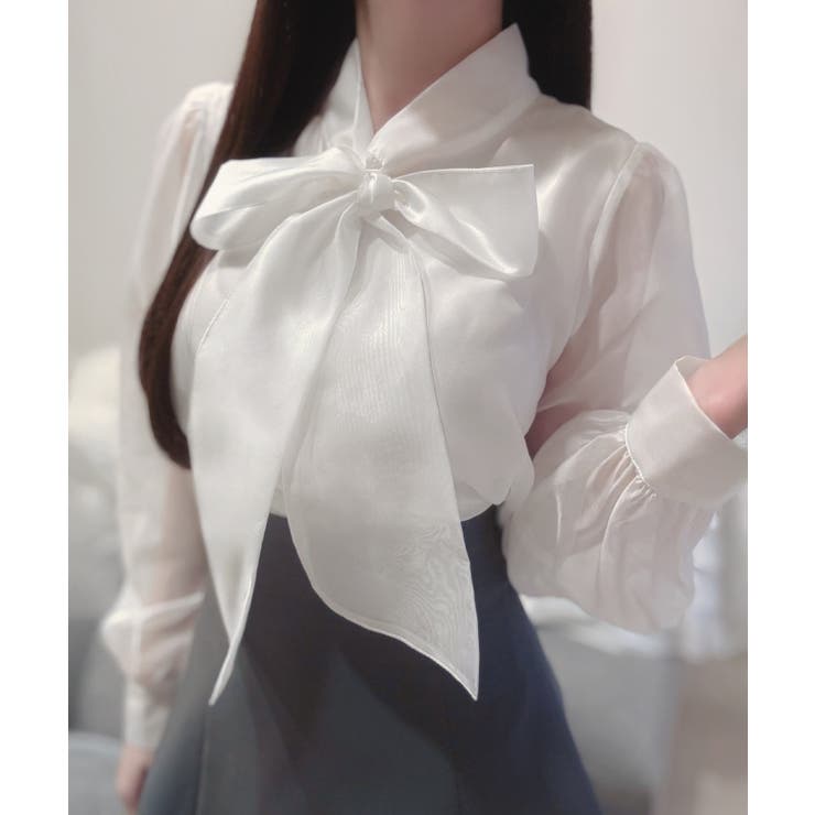 2wayリボンオーガンジーパール釦ブラウス | JUNOAH | 詳細画像5 