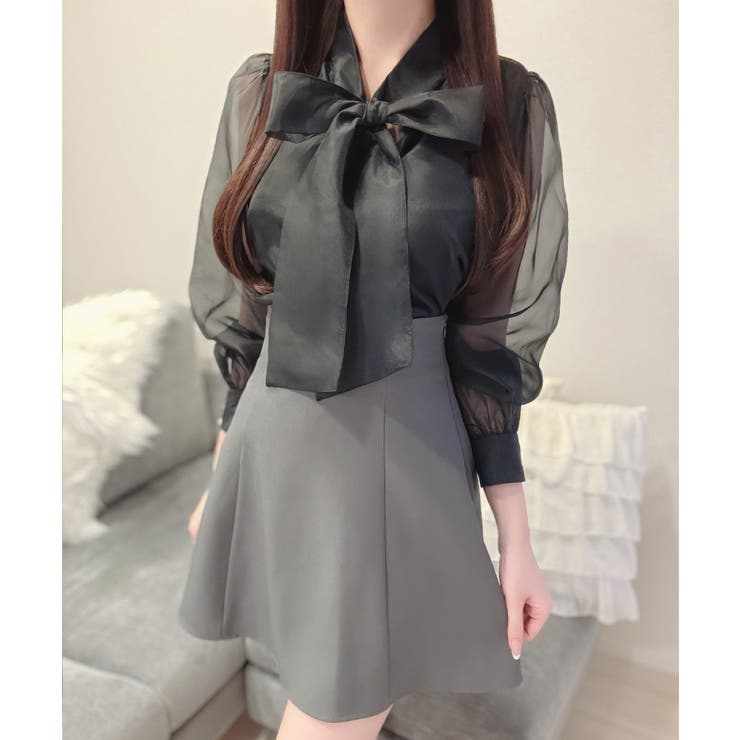 2wayリボンオーガンジーパール釦ブラウス | JUNOAH | 詳細画像6 