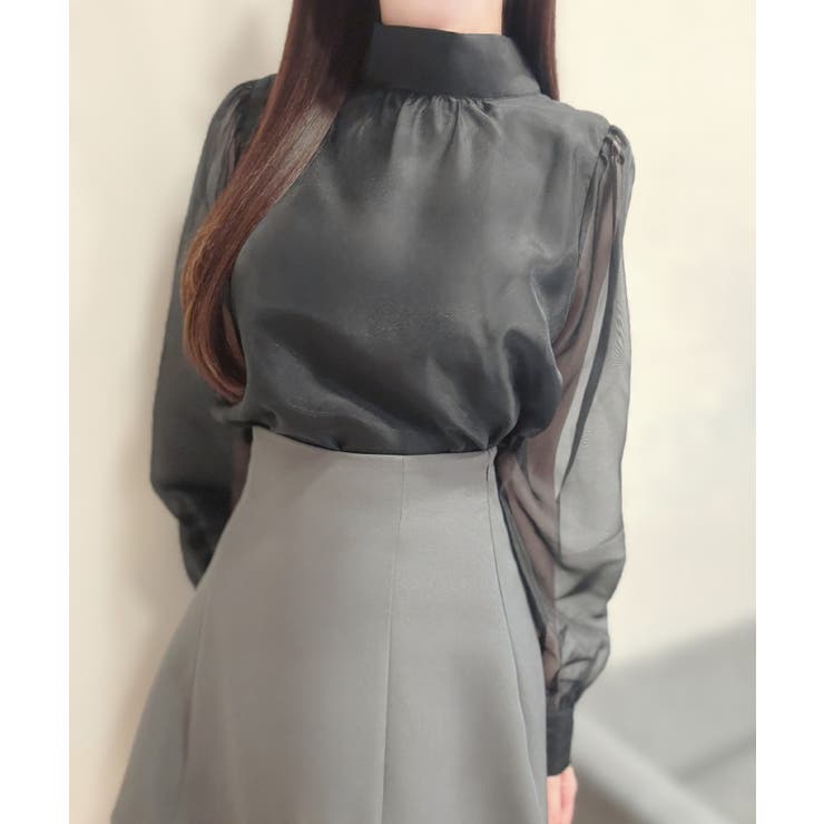 2wayリボンオーガンジーパール釦ブラウス | JUNOAH | 詳細画像9 