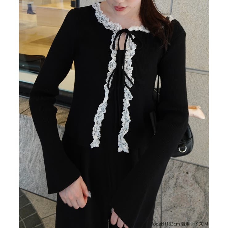 レースフリルリブニットカーディガン | JUNOAH | 詳細画像2 