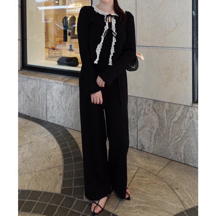 レースフリルリブニットカーディガン | JUNOAH | 詳細画像4 