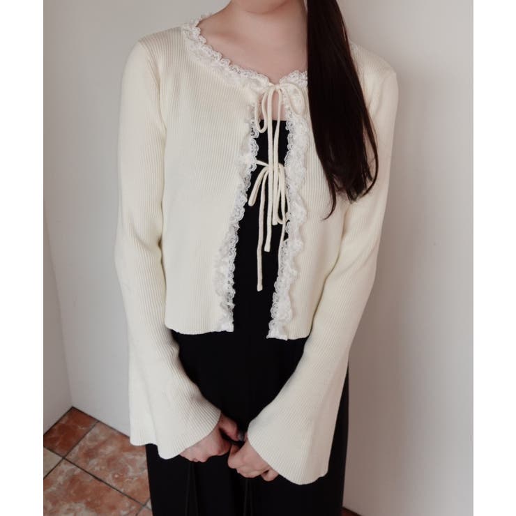レースフリルリブニットカーディガン | JUNOAH | 詳細画像5 