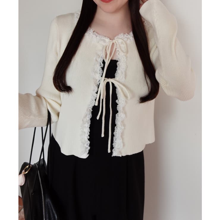 レースフリルリブニットカーディガン | JUNOAH | 詳細画像6 
