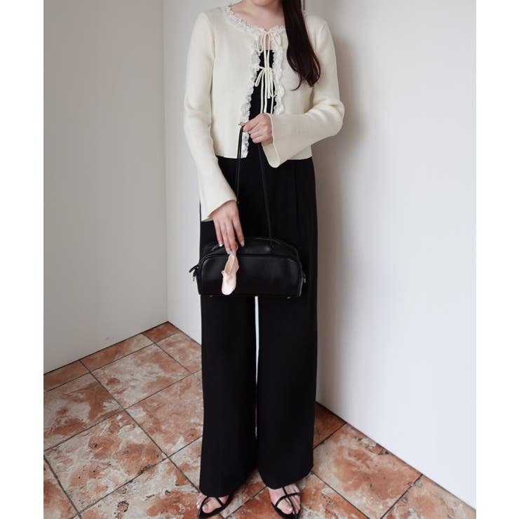 レースフリルリブニットカーディガン | JUNOAH | 詳細画像7 