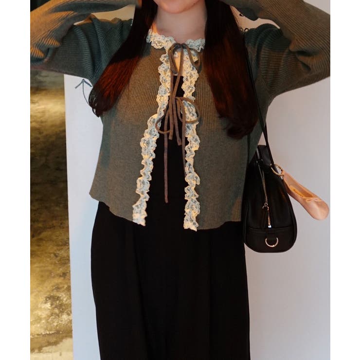 レースフリルリブニットカーディガン | JUNOAH | 詳細画像9 
