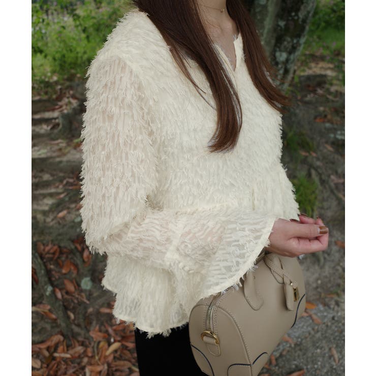 フリンジジャガードベルスリーブペプラムブラウス | JUNOAH | 詳細画像2 