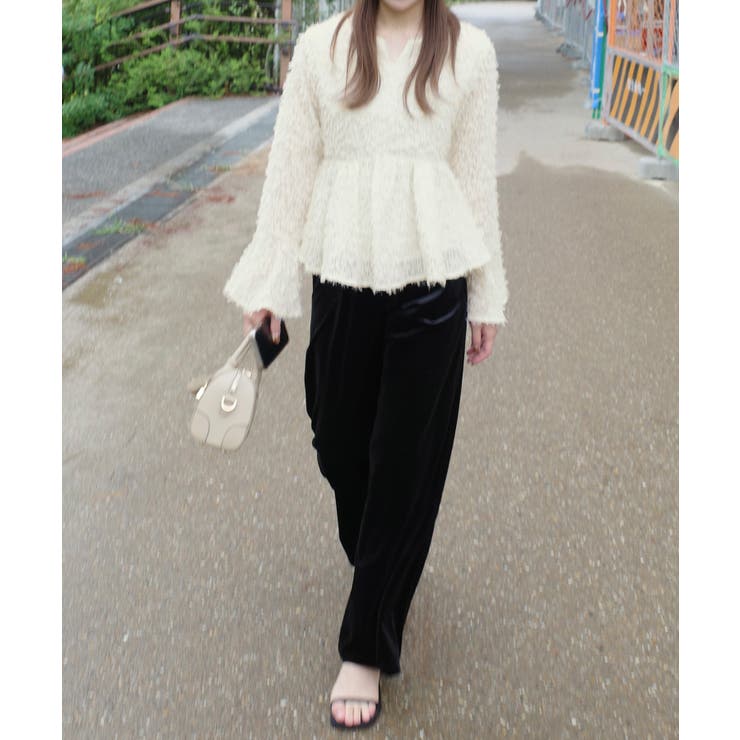 フリンジジャガードベルスリーブペプラムブラウス | JUNOAH | 詳細画像3 