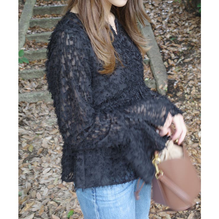 フリンジジャガードベルスリーブペプラムブラウス | JUNOAH | 詳細画像5 