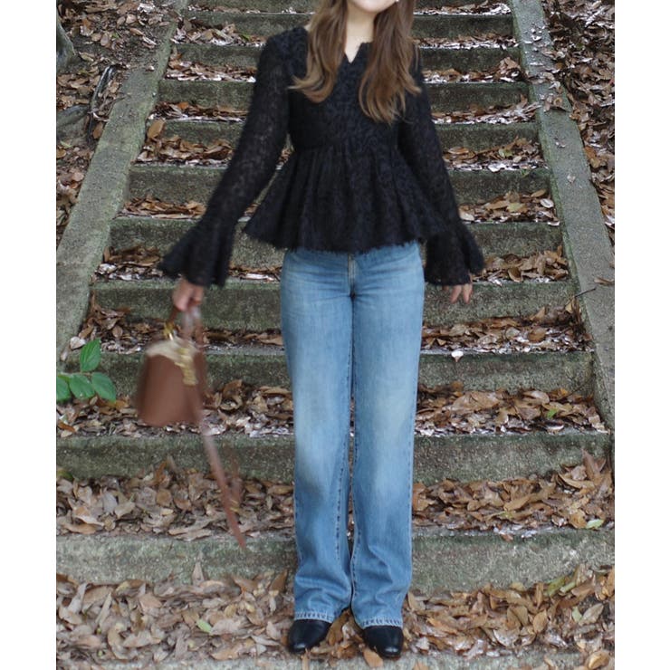 フリンジジャガードベルスリーブペプラムブラウス | JUNOAH | 詳細画像6 