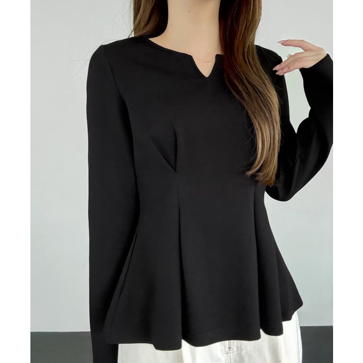 ブラック | キーネックペプラムトップス | JUNOAH