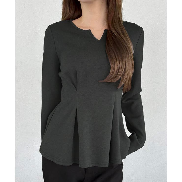 チャコール | キーネックペプラムトップス | JUNOAH