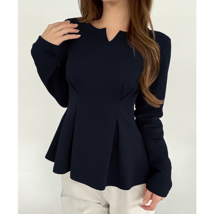 ネイビー | キーネックペプラムトップス | JUNOAH