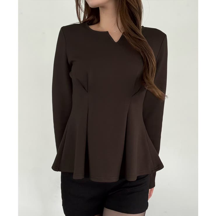 ブラウン | キーネックペプラムトップス | JUNOAH