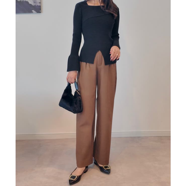 2wayワンショルフロントスリットリブニット | JUNOAH | 詳細画像2 