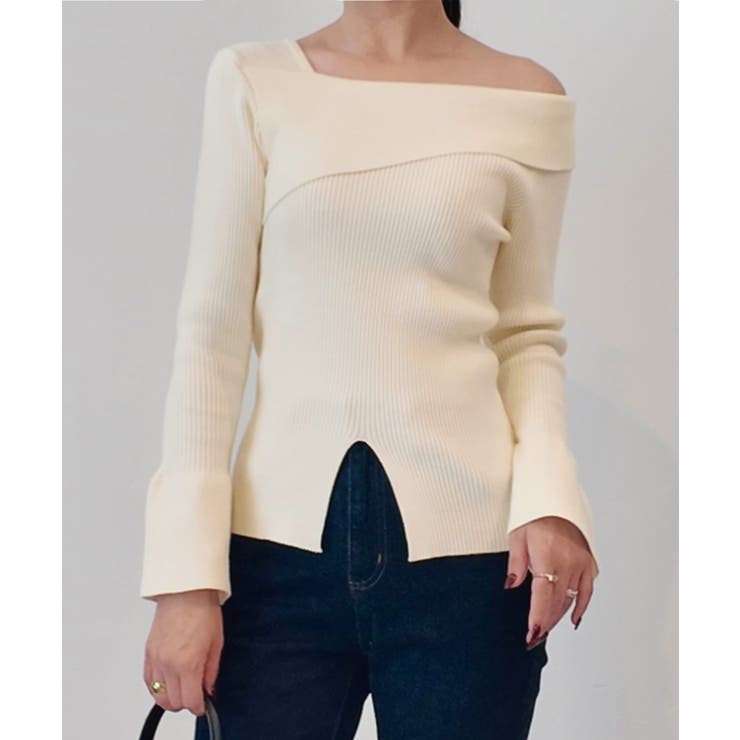 2wayワンショルフロントスリットリブニット | JUNOAH | 詳細画像3 