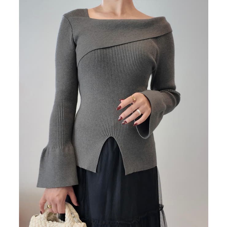 2wayワンショルフロントスリットリブニット | JUNOAH | 詳細画像5 