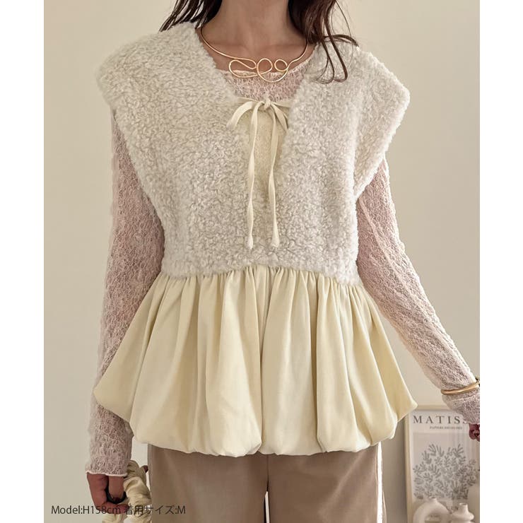 前後2wayボアバルーンペプラムベスト | JUNOAH | 詳細画像2 