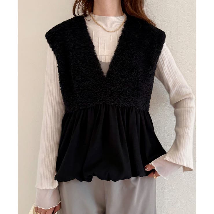 前後2wayボアバルーンペプラムベスト | JUNOAH | 詳細画像7 