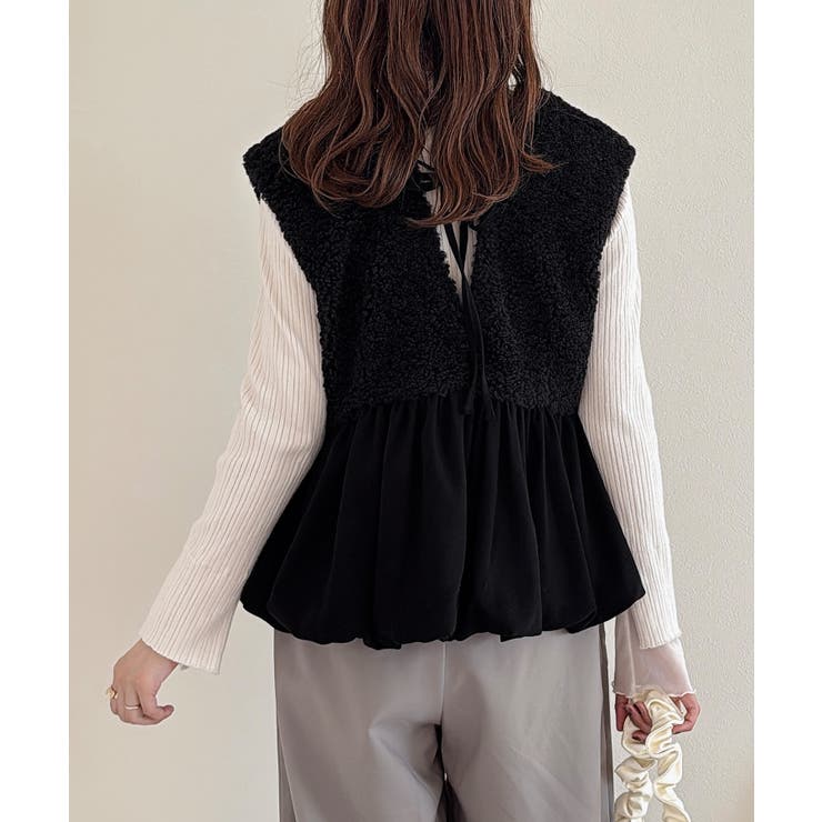 前後2wayボアバルーンペプラムベスト | JUNOAH | 詳細画像8 