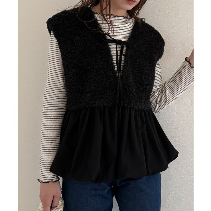 前後2wayボアバルーンペプラムベスト | JUNOAH | 詳細画像9 