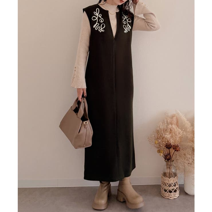 コード刺繍キーネックワンピース | JUNOAH | 詳細画像10 